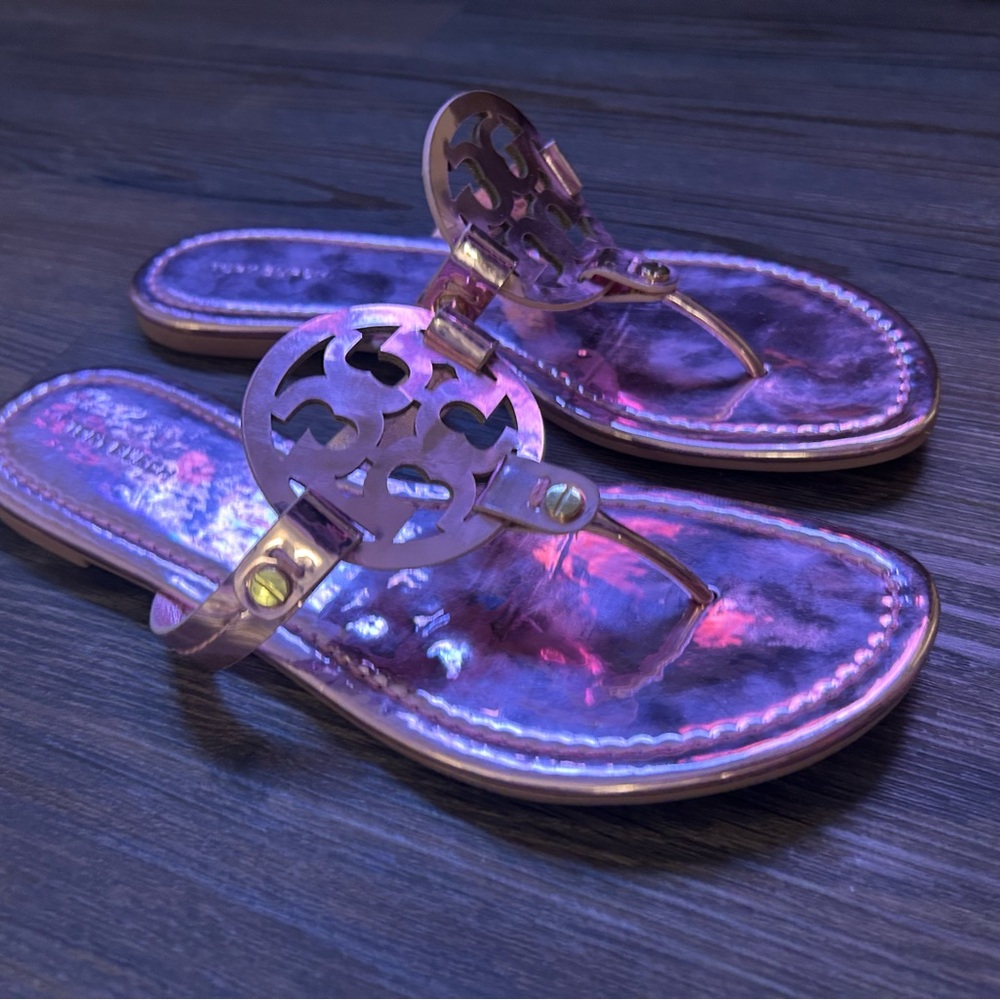 TORY BURCH MILLER LOGO SANDALS METALLIC  WOMENS LEATHER PINK 7.5